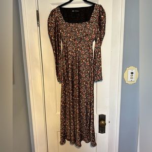 Zara Satin Floral Fitted Long Sleeve Dress Size XS